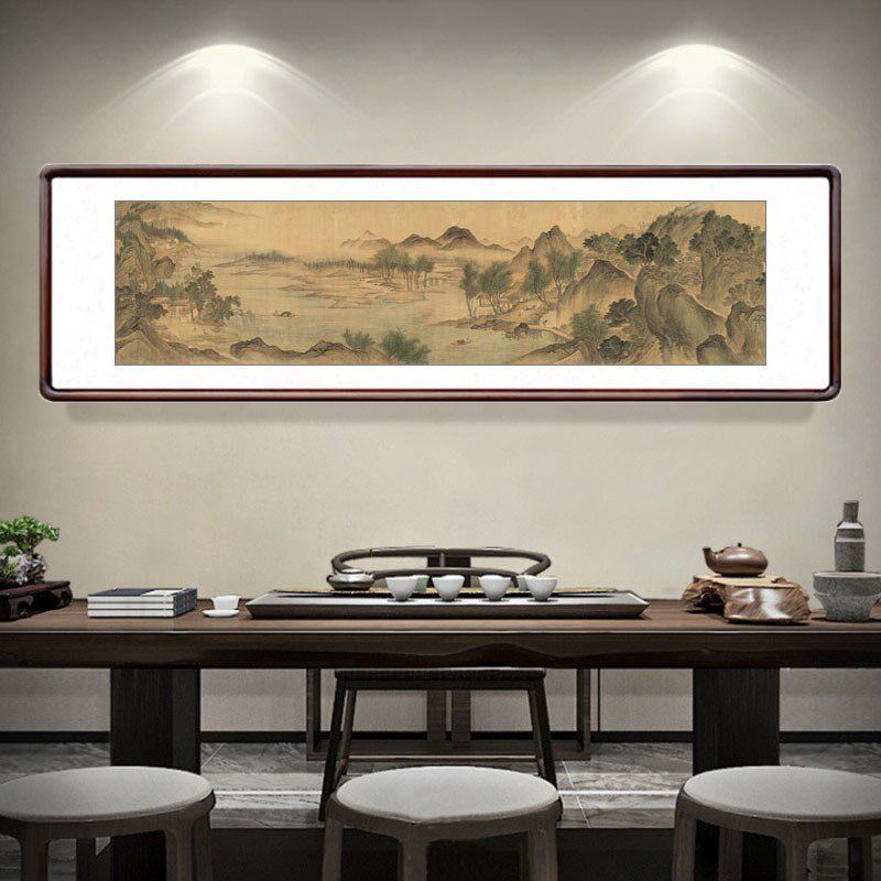 湖山春暖图国画山水画新中式客厅沙发背景墙装饰画办公室仿古挂画