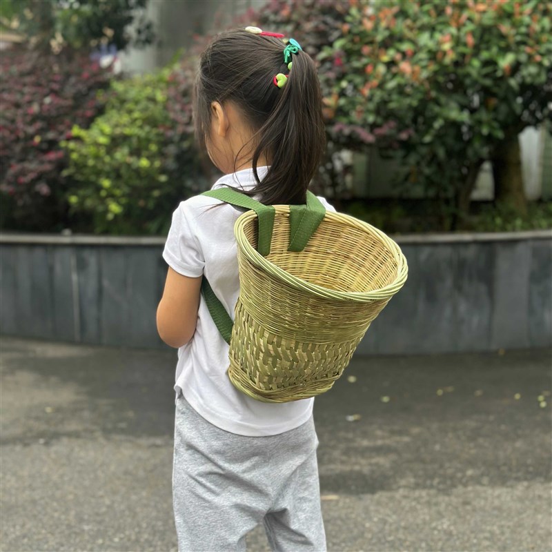 竹编儿童背篓制品纯手工编织工艺品萝筐小孩背筐复古拍照道具采摘
