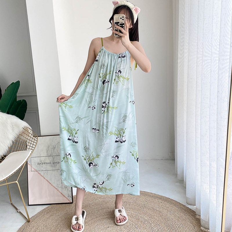 加大码加长吊带绵绸睡裙夏薄款超长宽松孕妇胖mm200斤睡衣连衣裙
