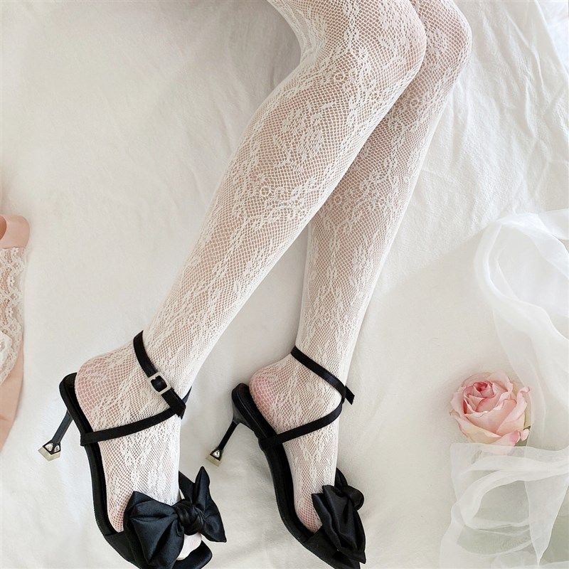 梦幻少女丝袜奶白色蕾丝袜超美玫瑰花法式新娘婚纱袜复古连裤袜子
