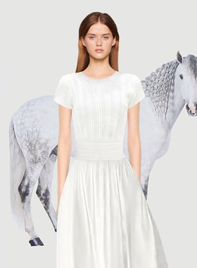 GARGA法式气质针织拼接白色短袖连衣裙女高级感仙女裙度假风长裙