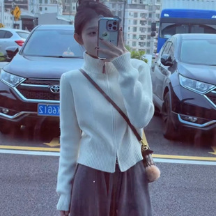 双拉链高领针织开衫毛衣女款2026年新款多巴胺穿搭小个子内搭装