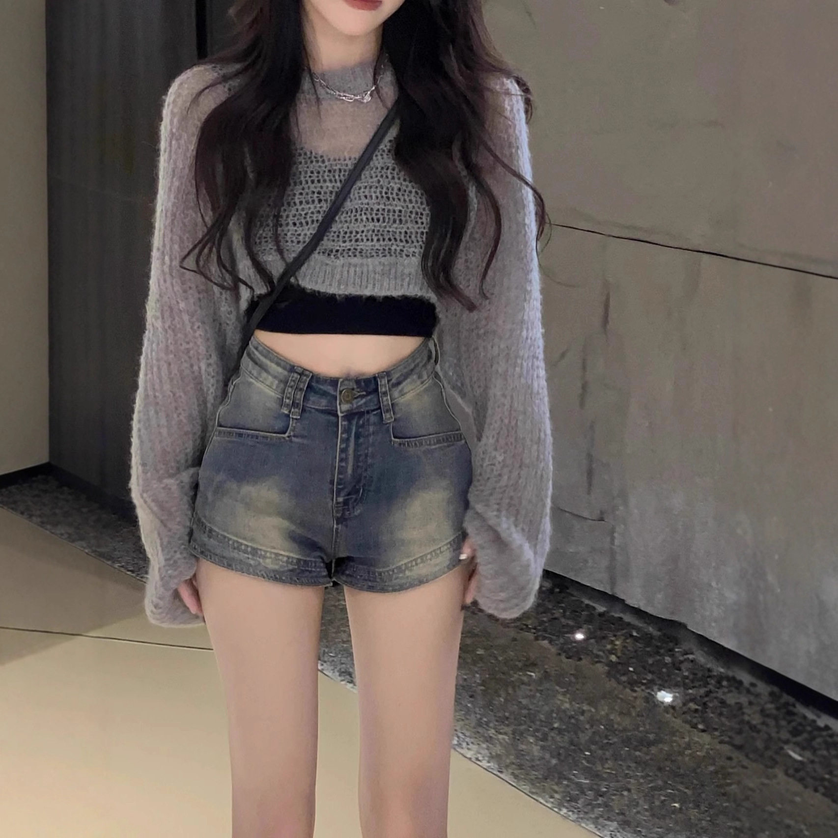 高腰紧身千禧辣妹牛仔短裤女夏季薄款小个子显瘦A字包臀大码热裤