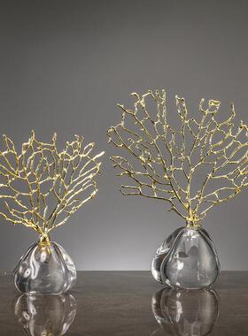 创意发财树轻奢高档摆件大理石北欧简约玄关电视柜招财家居装饰品