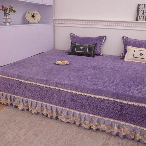 冬款加厚牛奶绒床盖单件榻榻米加绒纯色绗缝床单厚款加棉大炕盖子