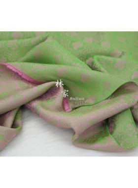光泽亲肤垂感国风提花仿醋酸真丝布料粉绿色花连衣裙旗袍汉服面料