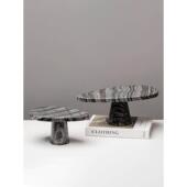 简约创意大理石高脚果盘样板间软装 饰品餐桌黄洞石托盘茶几工艺品