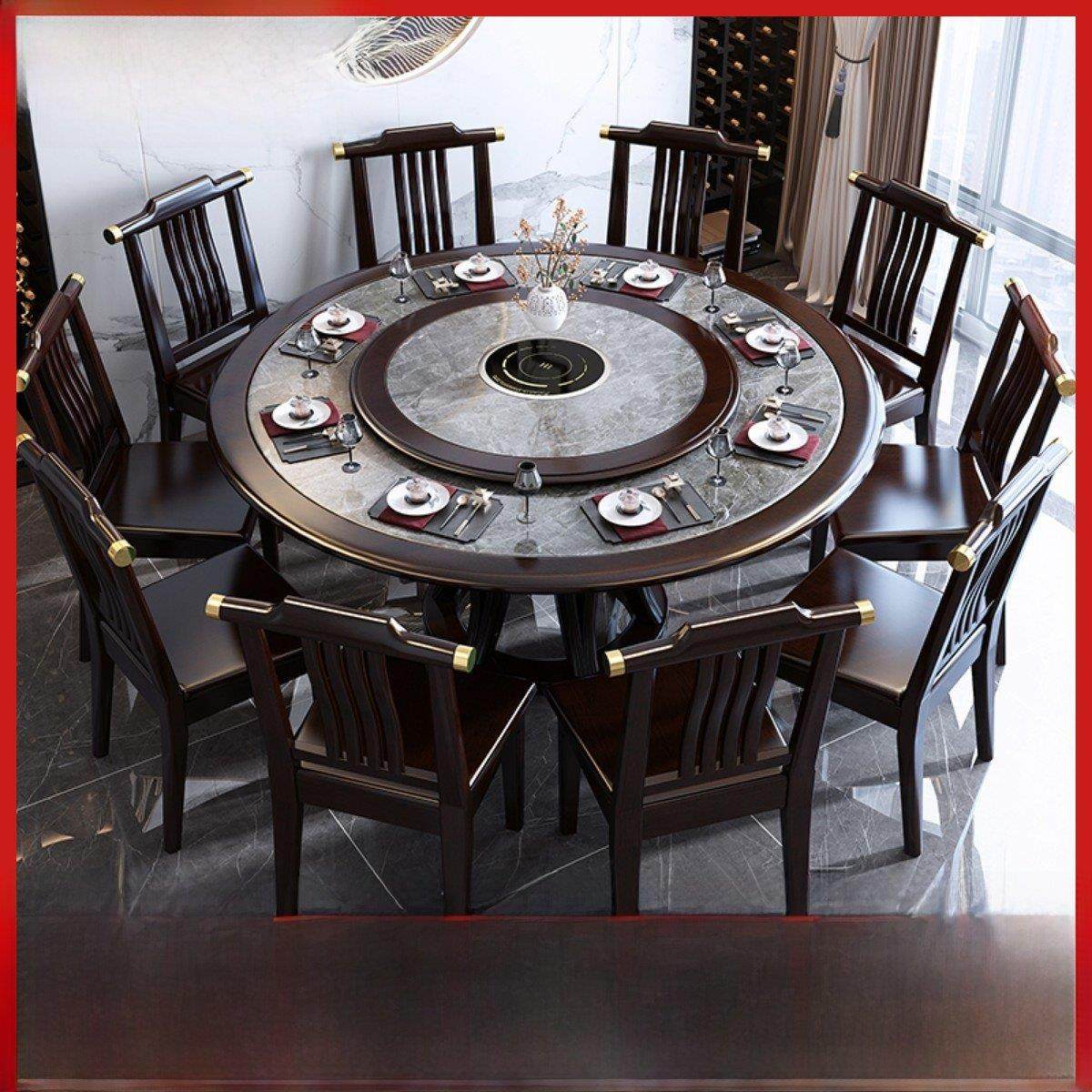实木石板圆形餐桌和椅子组合与电转盘电磁炉家用10人餐桌火锅大圆,住宅家具,岩板餐桌,淘宝优惠券,粉丝福利购,淘宝优惠卷