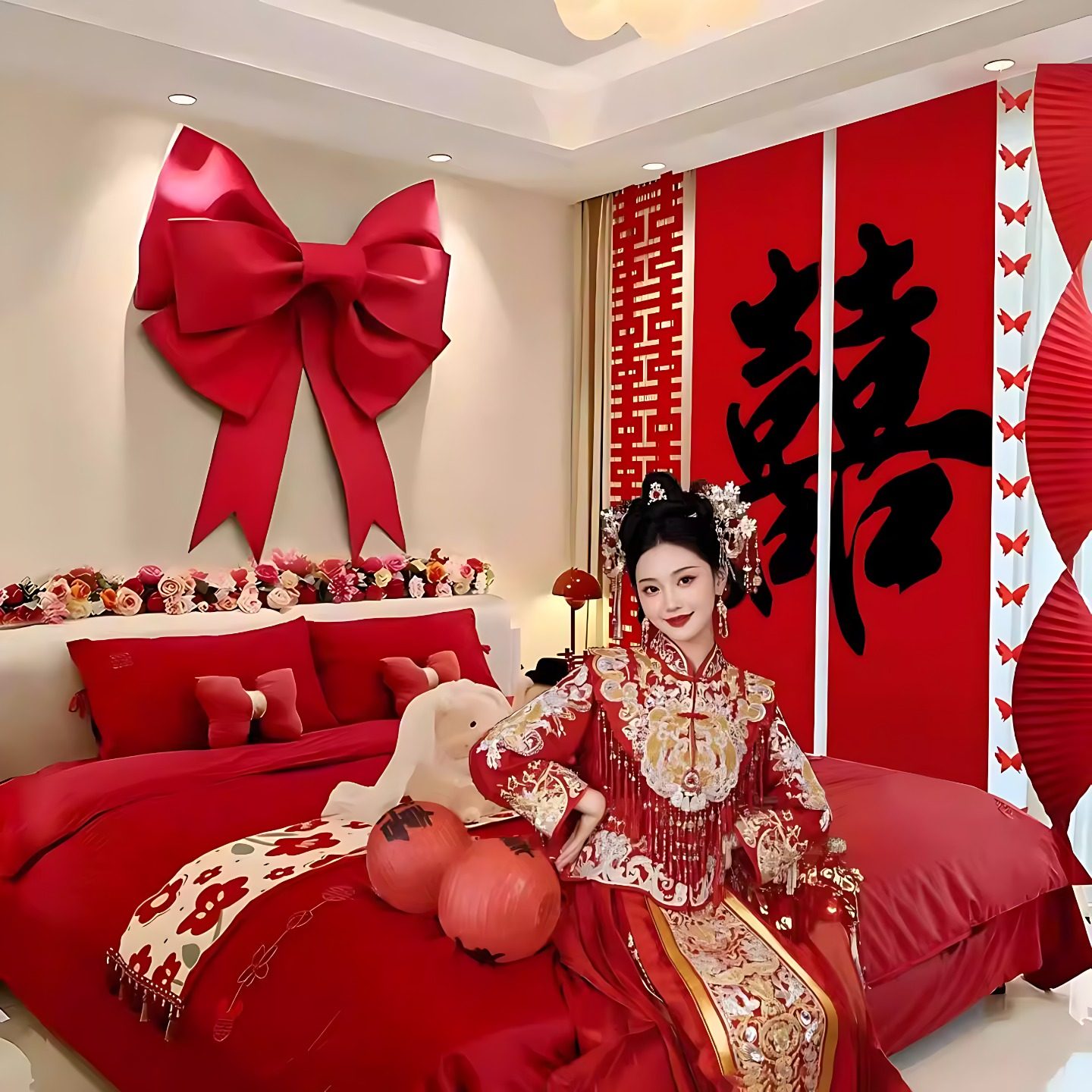 女方婚房布置娘家简单大方套装卧室新房蝴蝶结大号红丝绒床头拉花,节庆用品/礼品,婚房布置套装,淘宝优惠券,粉丝福利购,淘宝优惠卷