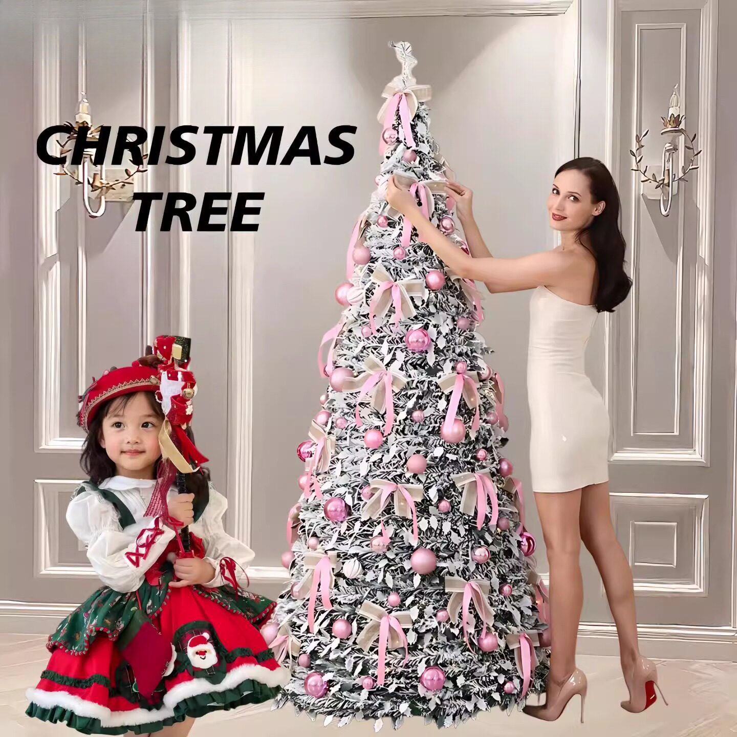 可折叠圣诞树摆件植绒仿真伸缩家