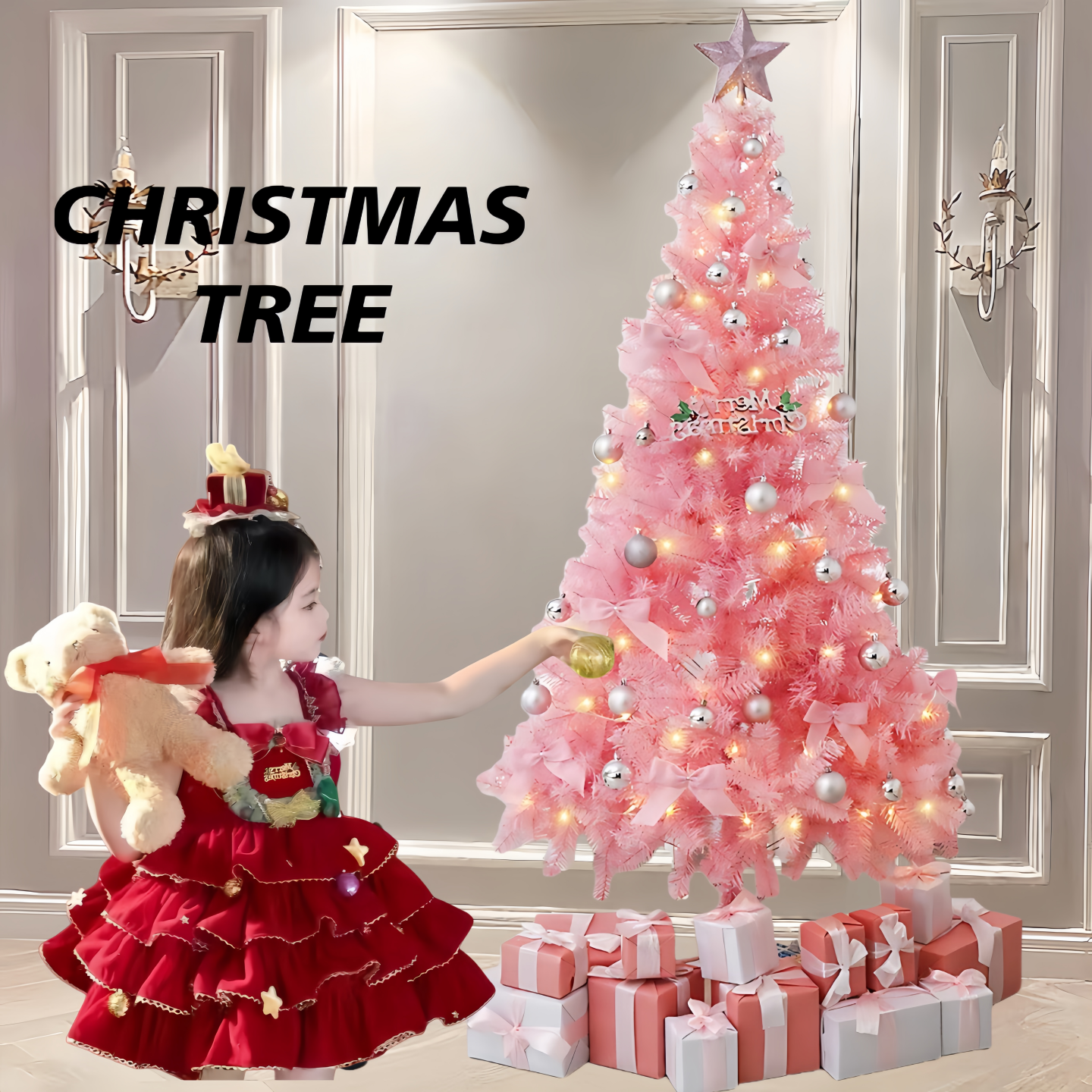 圣诞树落地摆件客厅家用粉色装饰