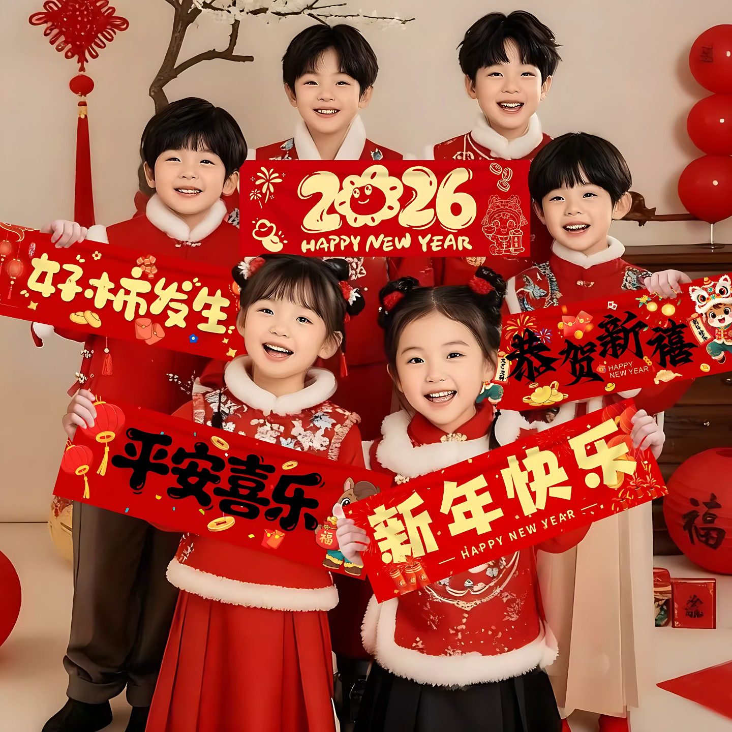 2026新年氛围装饰儿童手持小横幅条幅装饰拍照道具幼儿园教室布置,节庆用品/礼品,节日装扮用品,淘宝优惠券,粉丝福利购,淘宝优惠卷