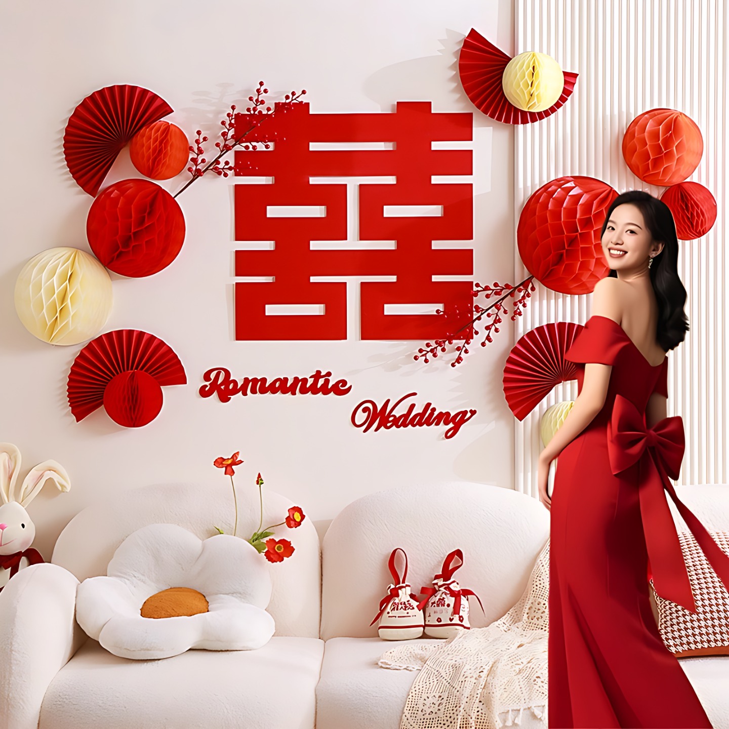 女方婚房布置娘家简单一整套装大方2025新款酒店结婚装饰晨袍拍照