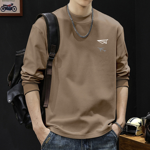 男士 t恤秋冬季 保暖内衣上衣 男圆领长袖 简木迹260克双面德绒打底衫