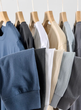 潮牌简约纯色重磅纯棉长袖t恤男秋季美式基础款ins宽松百搭打底衫