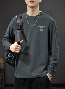 简木迹260克秋冬季双面德绒打底衫圆领保暖内搭秋衣加厚长袖T恤男