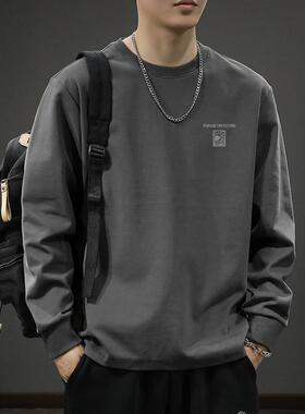 简木迹260克纯棉重磅长袖t恤男生秋季宽松打底衫2025新款圆领卫衣