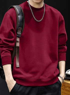 简木迹440克加绒加厚圆领重磅卫衣男秋冬季美式潮牌宽松大码外套