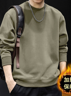 简木迹440克棉质加绒加厚圆领重磅卫衣男秋冬季美式潮牌大码外套