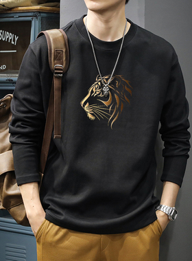 简木迹秋冬季260克纯棉长袖t恤男士2025潮牌春秋季宽松上衣打底衫