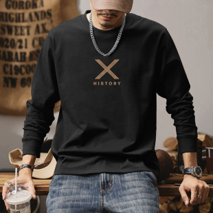 卫衣男装 T恤男宽松休闲上衣体恤打底衫 260克纯棉长袖 简木迹秋冬季