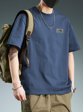 简木迹重磅纯棉短袖t恤男生夏季简约宽松上衣潮牌百搭体恤上衣男
