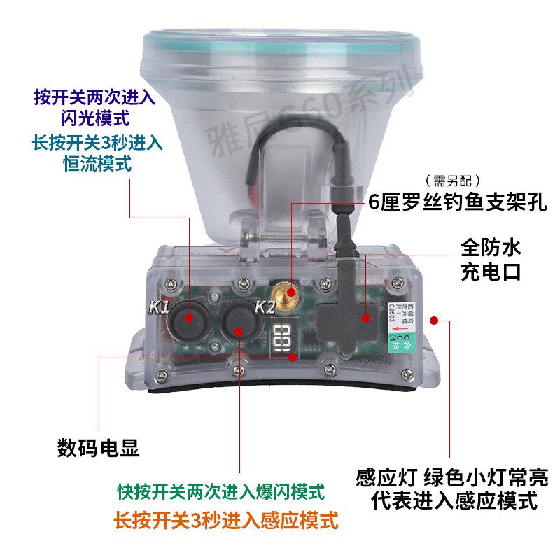 雅尼G66潜水头灯强光充电超亮防水远射超长续航头戴式手电筒出海