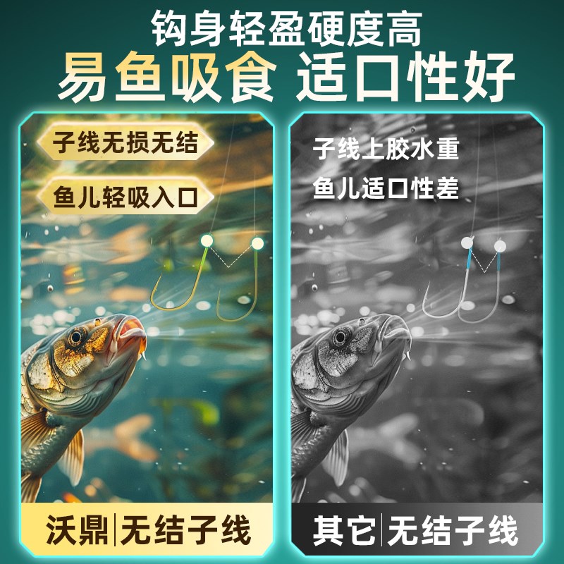 沃鼎无结子线双钩金袖鱼钩成品绑好伊势尼有刺无刺青草鲢鳙钩