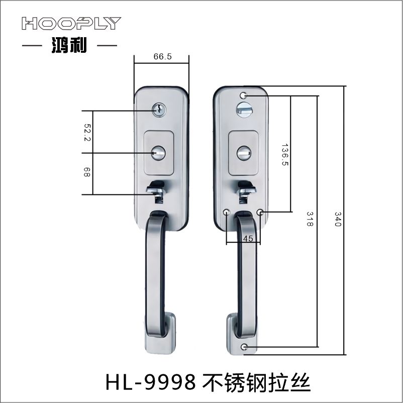 鸿利hooply按压式防盗门木门锁体通用型对开进户大门锁芯把手套装