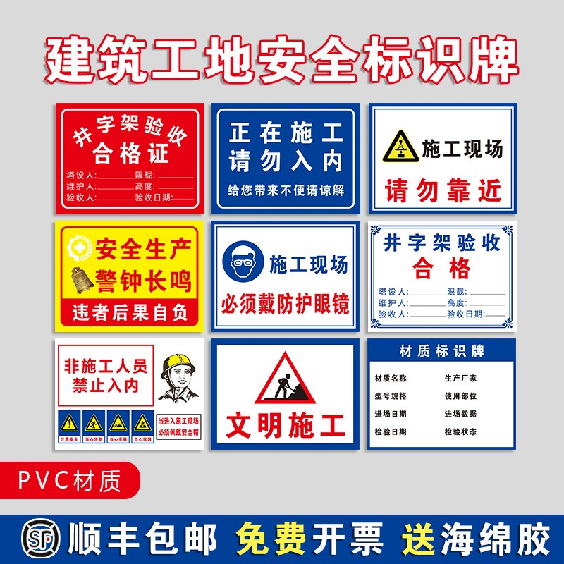 施工现场必须戴安全帽安全标识牌文明施工现场警示标志牌进入工地