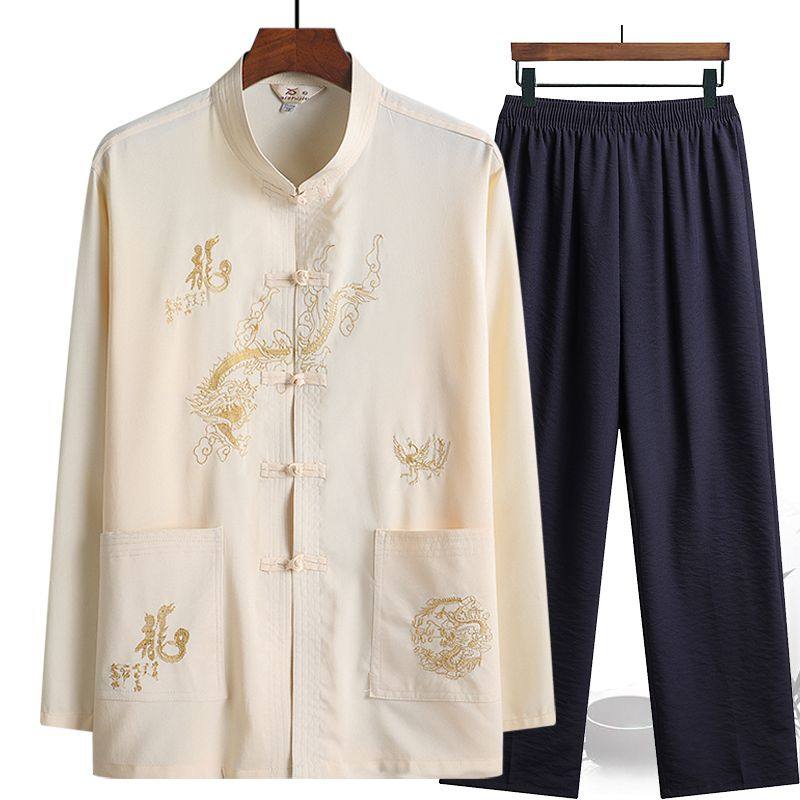 中老年人春夏季套装唐装男复古长袖衬衫爸爸太极晨练服爷爷装汉服,男装,唐装,淘宝优惠券,粉丝福利购,淘宝优惠卷