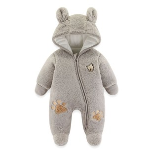 新生婴儿连体衣加棉加厚保暖棉服冬装舒棉绒宝宝保暖拉链连帽外套