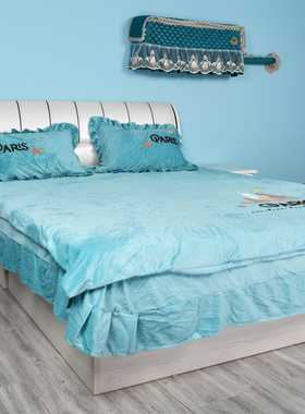 四件套床上用品床裙粉色珊瑚绒绿色法莱绒加厚床罩蓝色法兰绒紫色