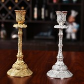 家居饰品样板房摄影道具 金属工艺品单头金银蜡烛台 美式 烛台摆件