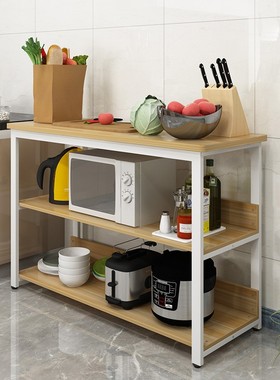 钢木桌厨房切菜桌操作台双层三层桌储物钢木餐桌简易长桌包邮定做