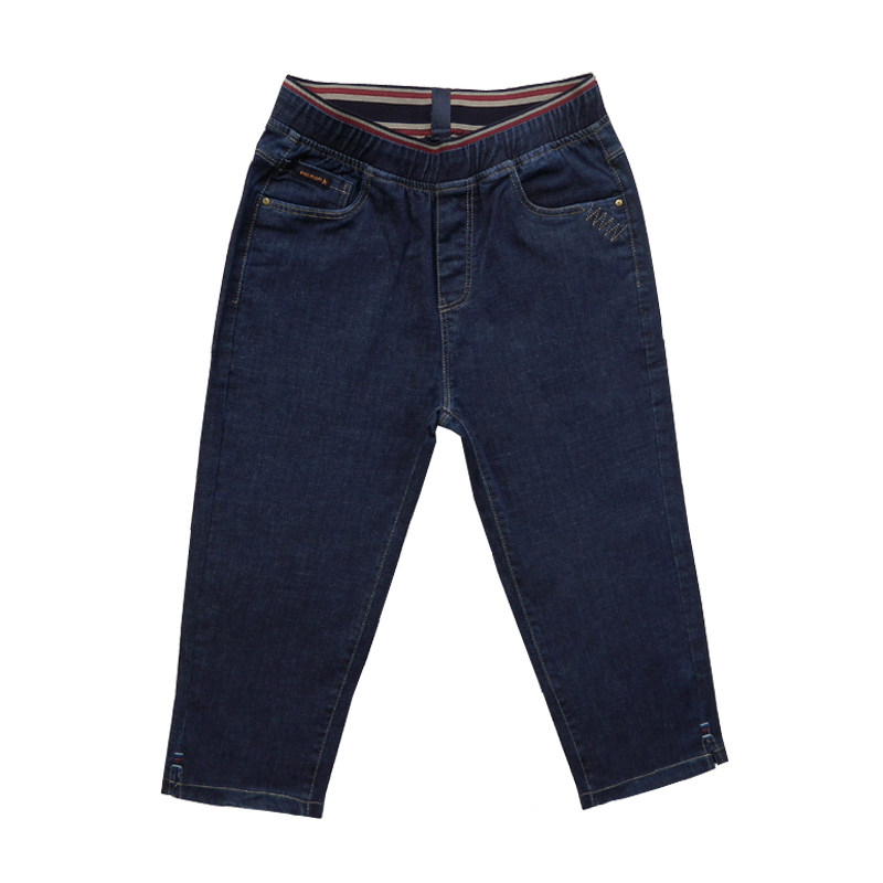 2021夏季大码弹力七分牛仔裤女小脚薄款松紧高腰中年妈妈7分中裤