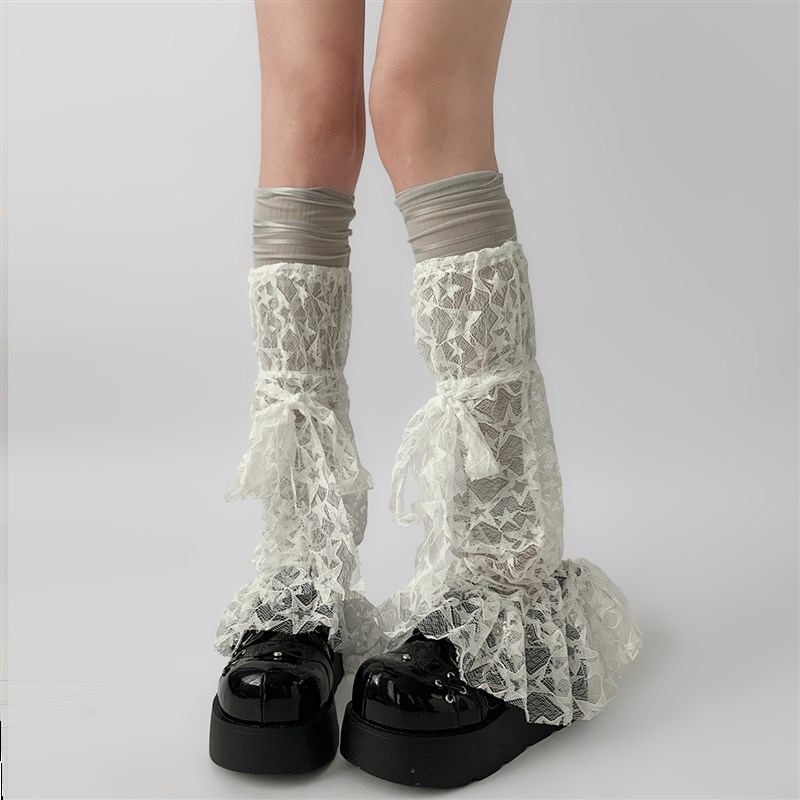 夜间教习室蕾丝袜套夏季薄款喇叭透明蝴蝶结堆堆袜子女y2k小腿套