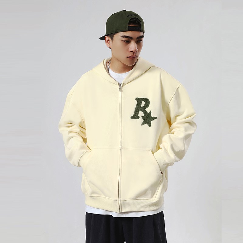STA系列复古开衫连帽毛巾绣R星外套美式秋冬重磅拉链帽衫卫衣男生