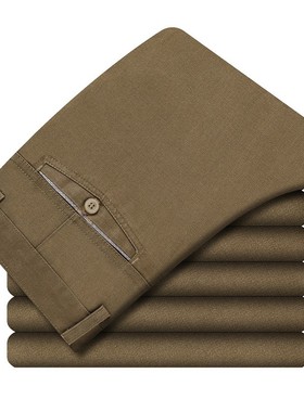 秋冬季中年厚款纯棉休闲裤男直筒长裤子中老年高腰爸爸裤父亲男裤