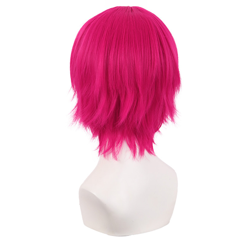 潼漫 cos假发男女适用短发30CM万用反翘直发玫红色动漫假毛全头套