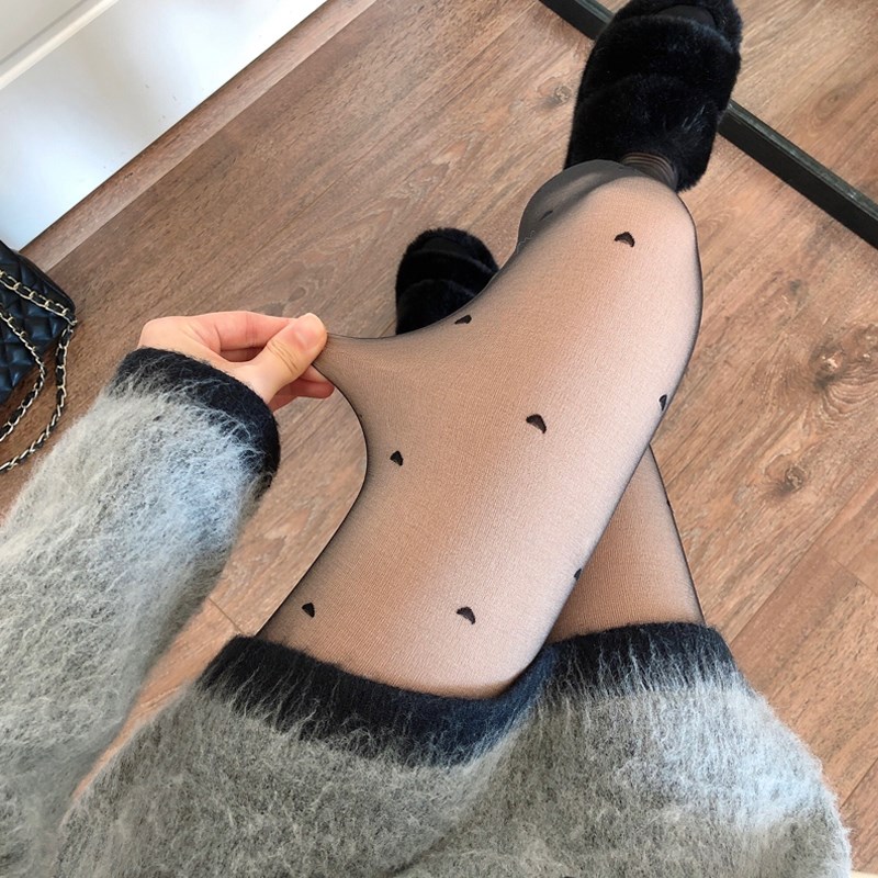 秋冬加厚加绒黑丝打底裤袜防勾丝爱心波点连裤袜性感jk黑丝袜白丝