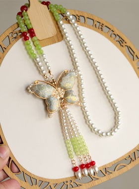 新中式非遗仿宋锦蝴蝶璎珞项链