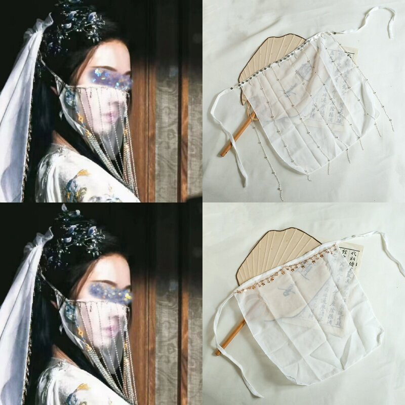 古风汉服遮面冷清感超仙异域面帘遮脸古装仙女古装流苏挂耳式面纱
