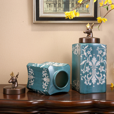 欧式陶瓷储物罐带盖防虫简约茶叶罐大号糖果罐子美式创意摆件包邮