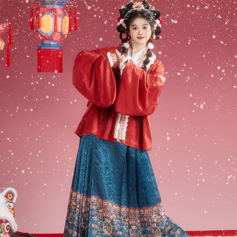 柒邑汉服女明制加绒对穿交马面裙成人【观灯乐】2024新款春秋套装