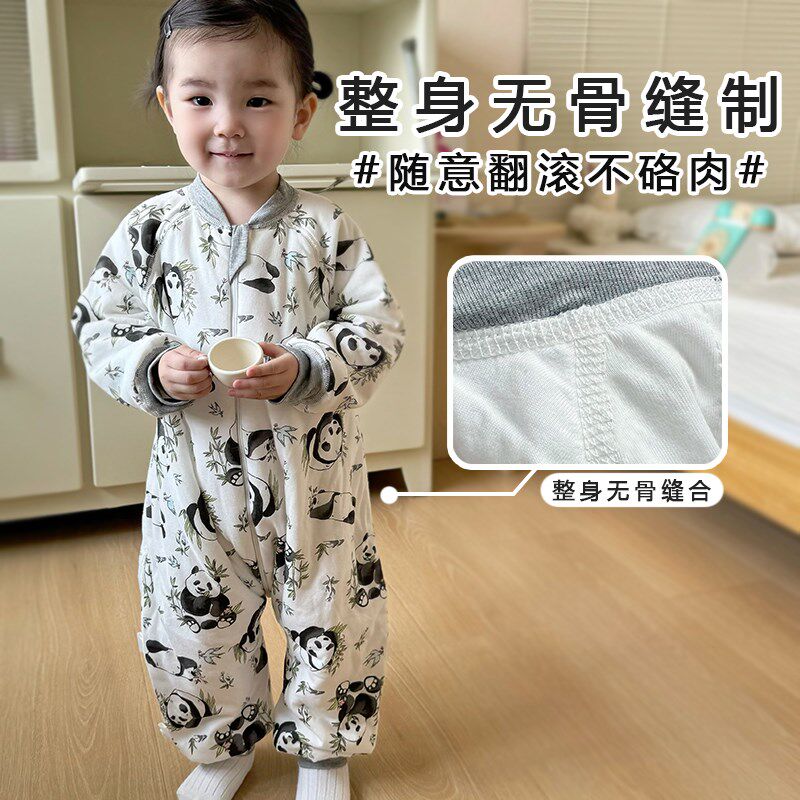 冬季宝宝睡袋纯棉夹棉加厚连体衣婴幼儿a类睡衣防踢被0-3岁家居服