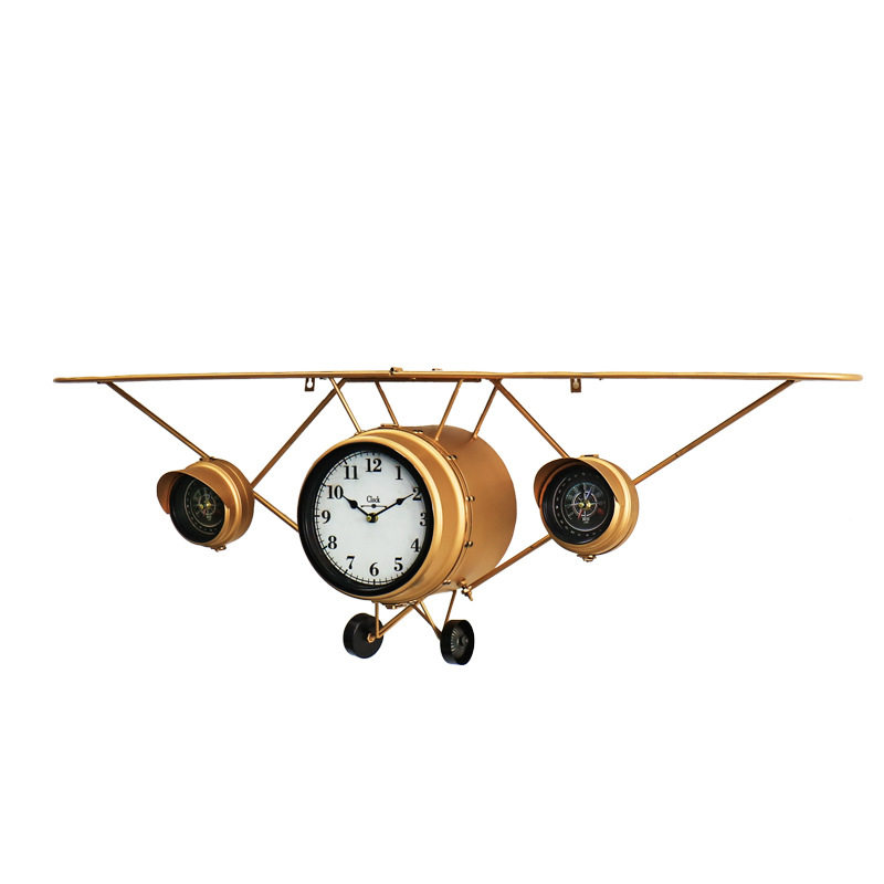 北欧风铁艺个性飞机造型壁挂客厅咖啡厅置物架壁饰挂钟创意装饰