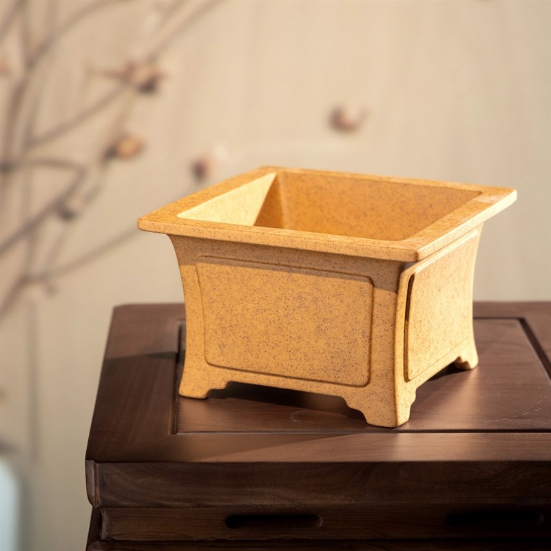 中号四方原矿高档精品四方奎面名家唯珍紫砂盆景盆束腰飘口紫砂盆