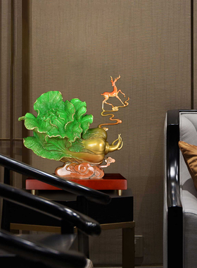 彩铜白菜摆件招财白菜铜鹿家居客厅装饰品乔迁新居店铺开业礼品