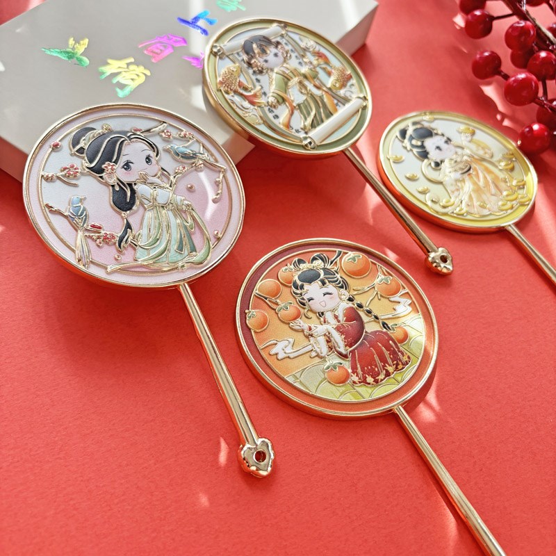 西安文创国风手持随身镜可爱古风少女金属旅游纪念品镜子化妆镜